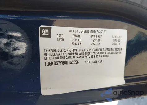 2006 Cadillac Dts z USA, uszkodzony, nr VIN 1G6KD57Y66U153556